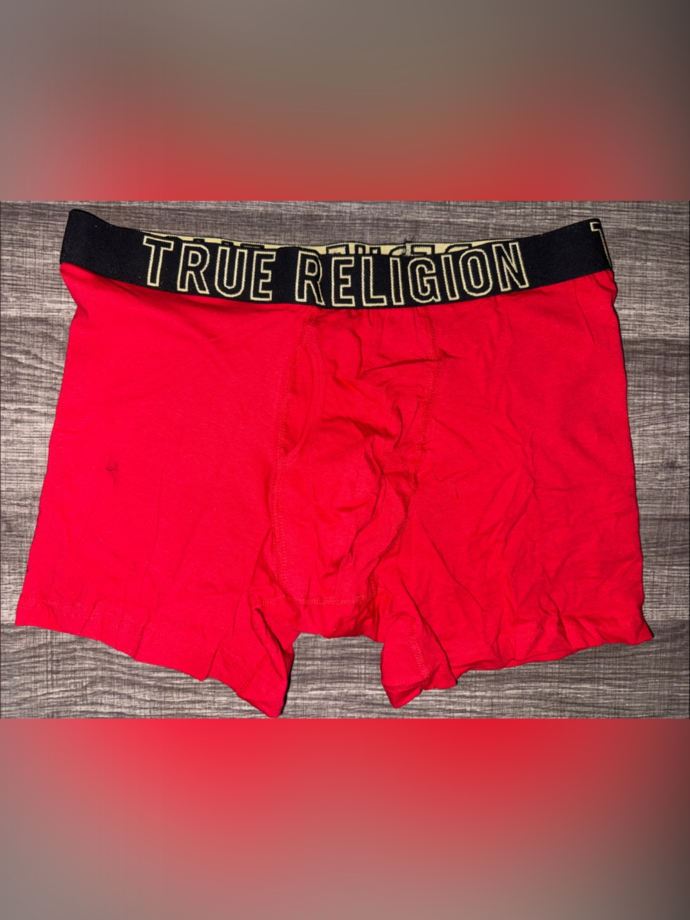 True Religion Men’s Bright Red Boxer Briefs with Black Logo Waistband